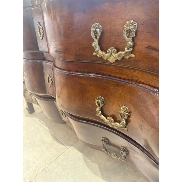 Chestnut Hand Carved French Provincial Fruitwood Bombe Chest For Sale - Image 8 of 11