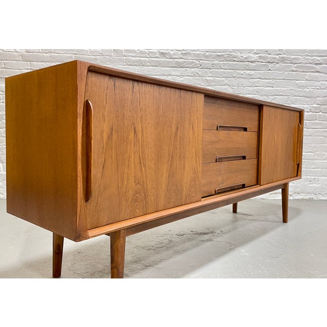 Classic + Long Mid Century Modern Styled Danish Credenza | Teak Media Stand | Handmade Sideboard For Sale - Image 13 of 16