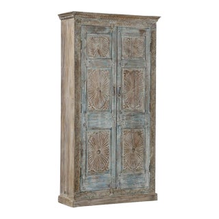 Indian Colonial Style Antique Door Painted Almirah For Sale