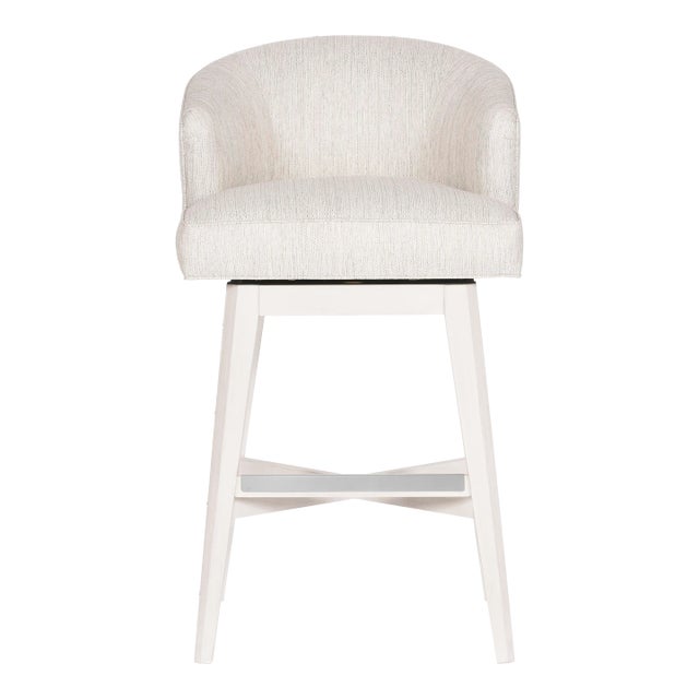 Charley Bar Stool in Index Porcelain with Wood Retro Swivel Base & Casablanca Finish For Sale