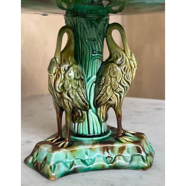 19th Century Pond Lily & Crane Footed Centerpiece Pedestal Dish For Sale In San Francisco - Image 6 of 9