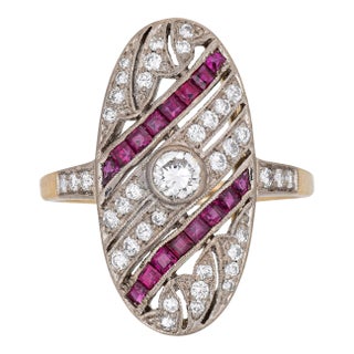 Ruby Diamond Ring Estate Art Deco Style Oval Cocktail Fine Jewellery size 6.5 For Sale