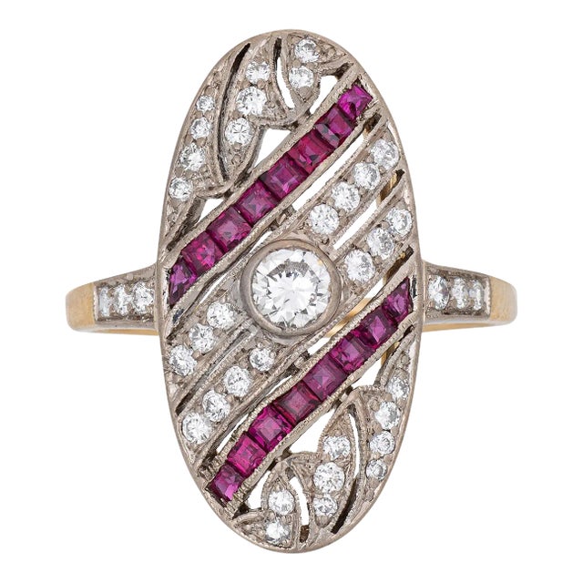 Ruby Diamond Ring Estate Art Deco Style Oval Cocktail Fine Jewellery size 6.5 For Sale