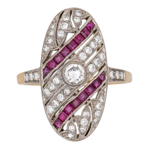 Ruby Diamond Ring Estate Art Deco Style Oval Cocktail Fine Jewellery size 6.5