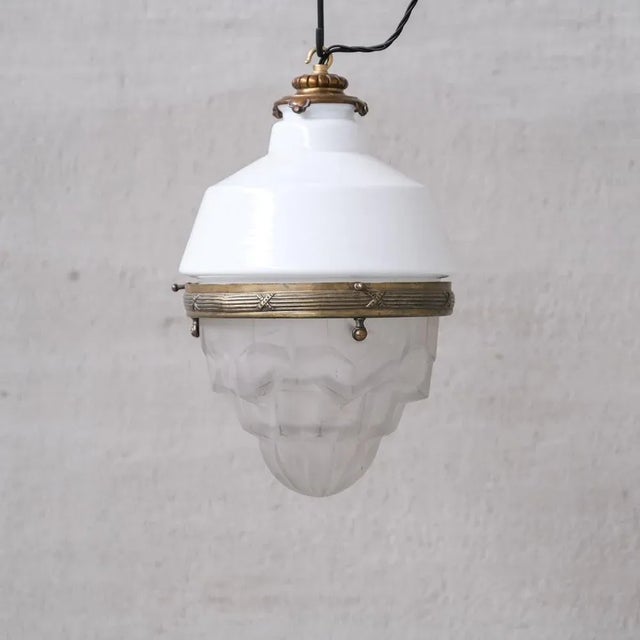 Gold Antique French Glass and Brass Pendant Light For Sale - Image 8 of 8