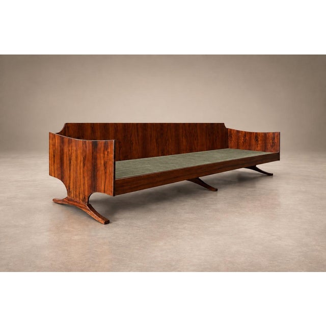 Brazilian Modern Sculpted Sofa in Rosewood & Celadon Mohair by Novo Rumo, Brazil, 1960s — Lot 365 For Sale - Image 14 of 18