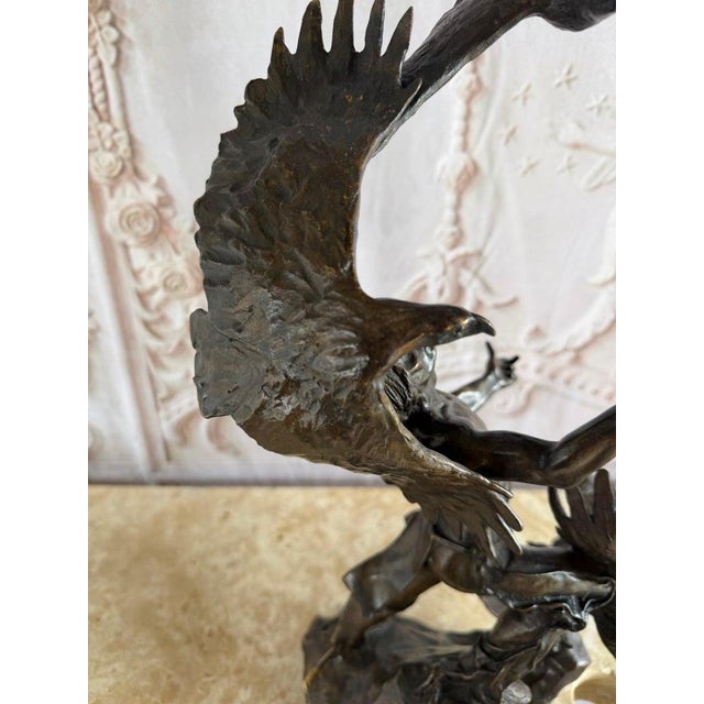 Monumental Bronze Sculpture of Native Warrior and Eagles, Dynamic Art For Sale In Los Angeles - Image 6 of 14