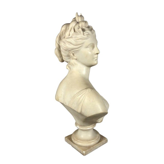 French White marble sculpture, bust of Diana after Jean-Antoine Houdon (1741-1828) For Sale - Image 3 of 5