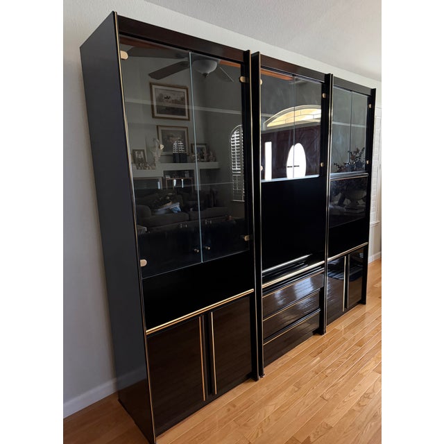 Schieder Möbel Montego Collection — 3-Piece German Modernist Black Lacquer Wall Unit, 1980s For Sale - Image 4 of 5