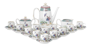 Porcelain Lady with Parasol Coffee Service from Vista Alegre, Set of 27