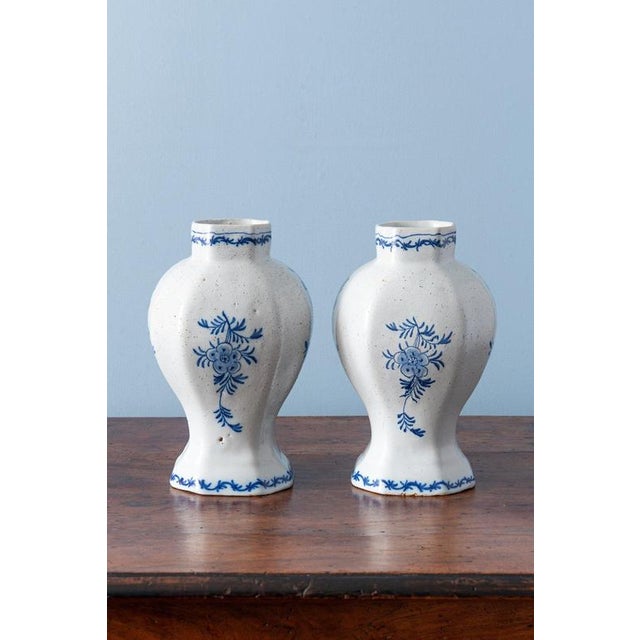 Dutch Blue and White Baluster Vases from Delft, 1700s, Set of 2 For Sale - Image 3 of 14