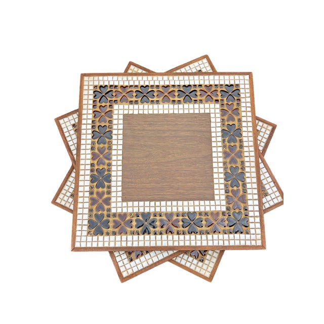 Vintage Modern 3 Stacking Nesting Tables Tile Top Design For Sale - Image 4 of 5