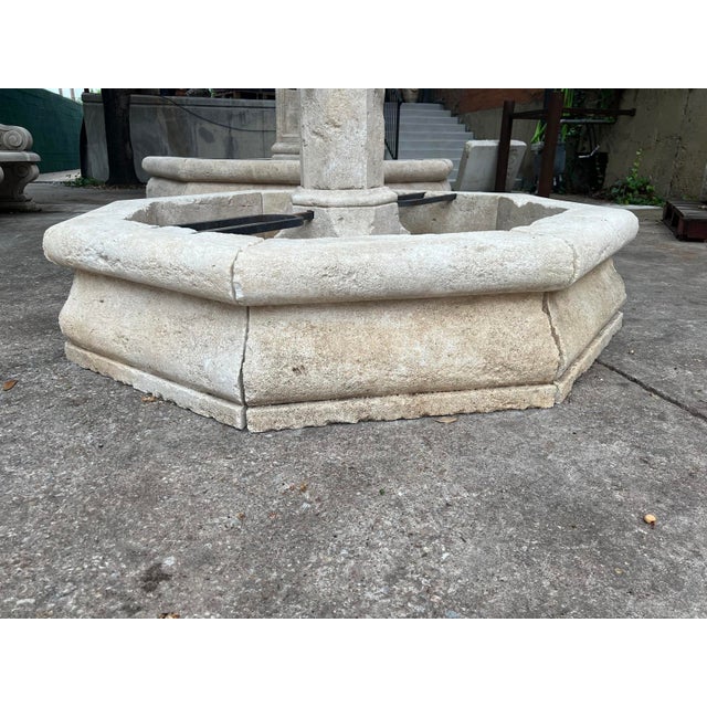 Cream Pernes French Limestone 4-Spout Center Fountain With Shaped Basin Walls For Sale - Image 8 of 16