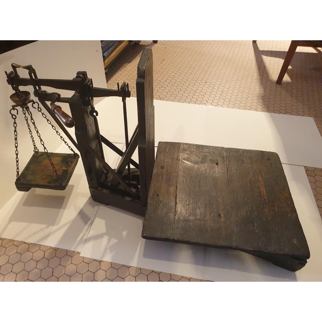 beautiful 1920's bascula. made of wood, cast iron and iron