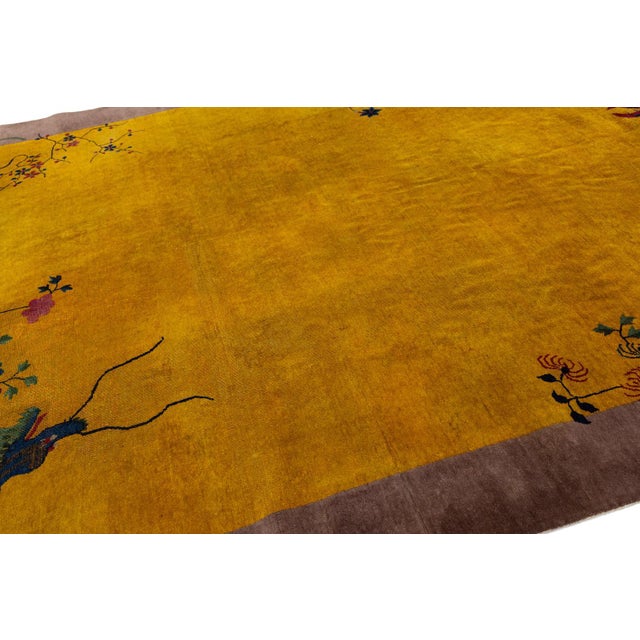 Antique Art Deco Chinese Nichols Style Rug – Imperial Yellow & Lavender For Sale In New York - Image 6 of 11