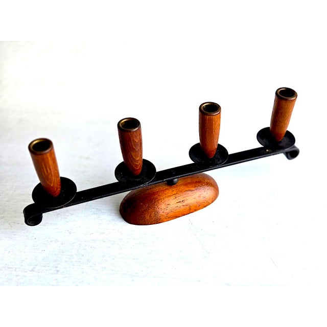1980s Lüthje Danish Teak Wood Candelabra For Sale - Image 9 of 13