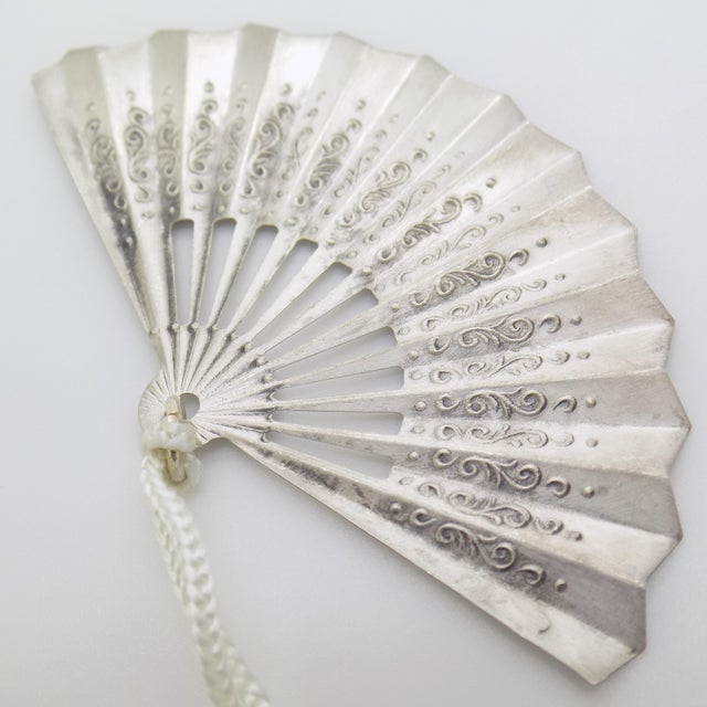 Vintage Italian Handmade Silver Florentine Fan with Tassel Figurine, Florence, 1970s For Sale - Image 4 of 10