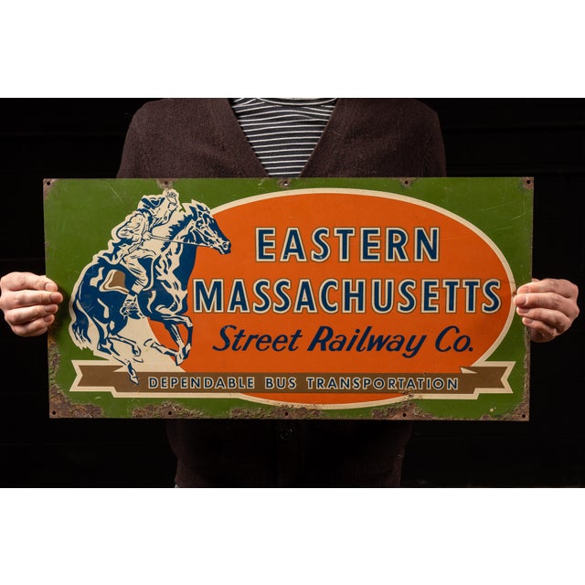 c. 1950s; Eastern Massachusetts Street Railway Co. - Boston Single-sided painted aluminum public transportation sign. This...