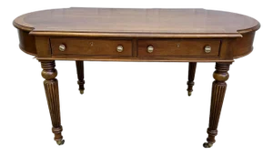 English Regency Style Banded Mahogany Writing Table With 2 Drawers