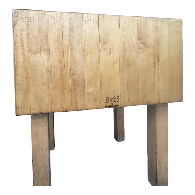 Vintage Boos Solid Maple Butcher Block Table on Trestle Legs For Sale