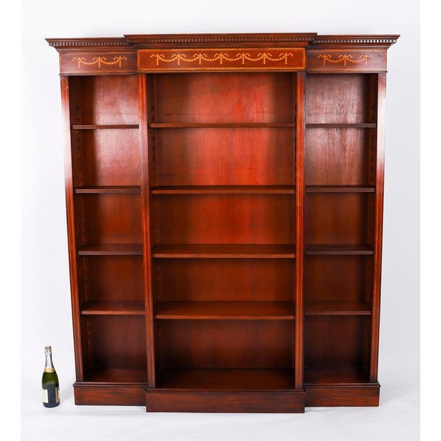 Vintage Sheraton Revival Breakfront Open Bookcase For Sale - Image 13 of 14