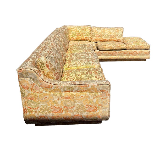 Mid-Century era chrysanthemum floral L shaped sectional sofa with built in daybed channeling the popular Parsons...