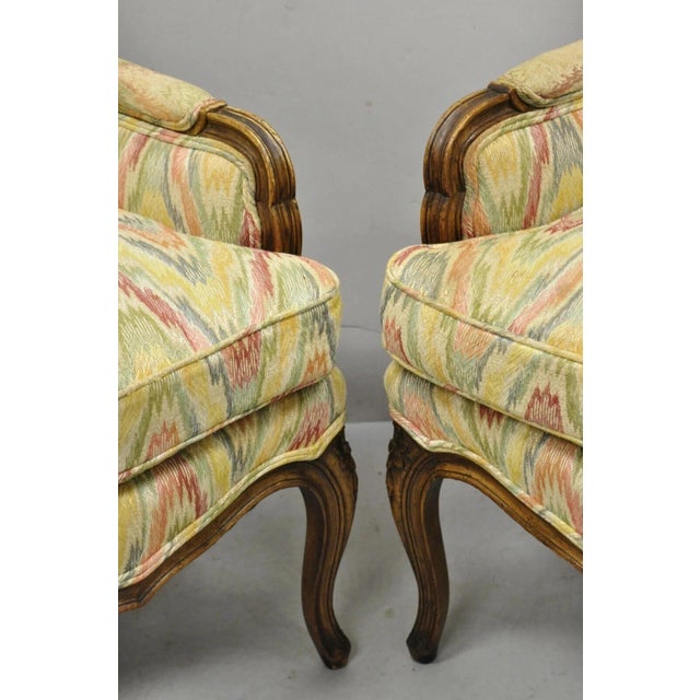 Vintage French Country Provincial High Back Walnut Arm Chairs (A) - A Pair For Sale In Philadelphia - Image 6 of 12