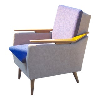 Italian Boomerang Lounge Chair in Wood and Fabric, 1950s For Sale
