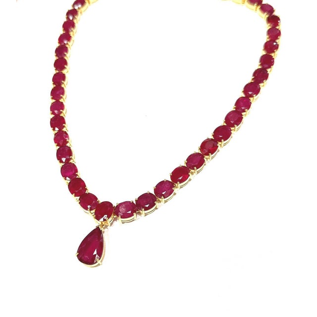 Bochic "Capri" Vintage 120 Carat Plus Of Natural Ruby Necklace Set 18K Gold & Silver For Sale - Image 12 of 18