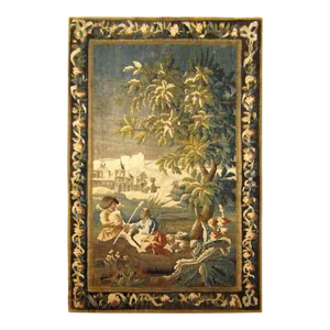 18th Cent. French Felletin Pastoral Tapestry, Youths Playing Music in the Wood