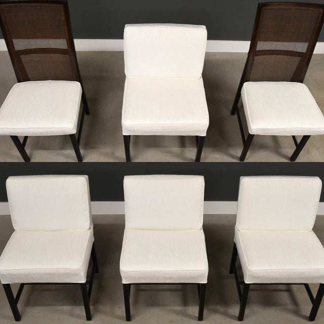 Mid-Century Modern Vintage Ebonized White Dining Chairs - Set of 6 For Sale - Image 3 of 9