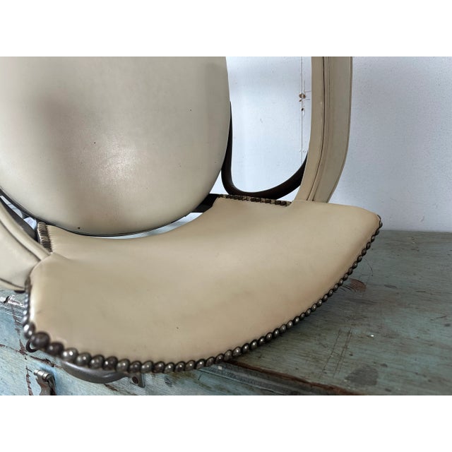 Cream Mid 20th Century Bentwood Mid-Century Cream Leather Armchair With Nail-Head Details For Sale - Image 8 of 13