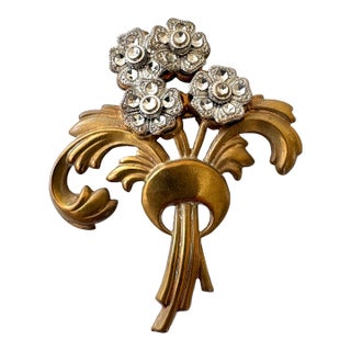 Art Art, Deco, Brass, and Rhinestone Brooch For Sale