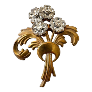 Art Art, Deco, Brass, and Rhinestone Brooch
