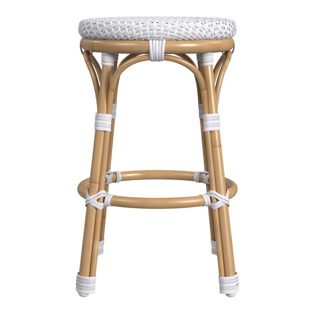 2020s Tobias 24.5 in. Seat Height Outdoor Rattan and Metal Backless Counter Stool, White For Sale - Image 5 of 7