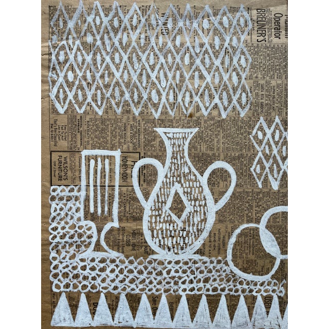 Mid-Century Modern "Still Life in White" Robert Gilberg 1950s Gouache on Newspaper For Sale - Image 3 of 9