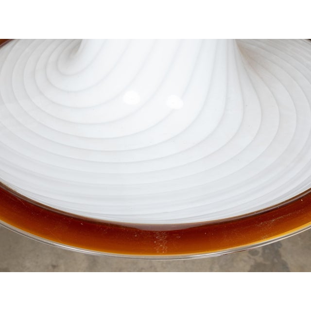 Glass Mid 20th Century Italian Mid Century Modern Murano Glass White Light Fixture with Twirling Motifs, Wired For Sale - Image 7 of 11