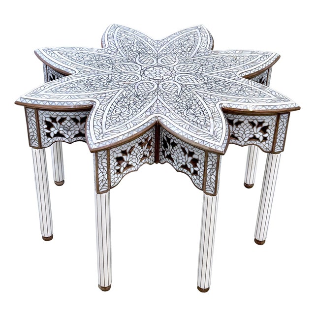 Middle Eastern Contemporary Mother-of-Pearl Inlay Flower-Shaped Coffee Table For Sale