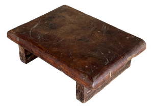 Small Side Stool in Thick Brown Upcycled Teak, 1990s