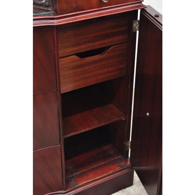 Brown Vintage Chinese Chippendale Mahogany Serpentine Triple Dresser Credenza W Mirror For Sale - Image 8 of 11