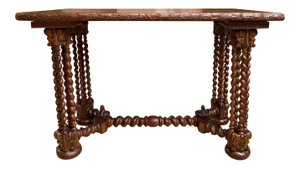 Antique French Console Sofa Table Barley Twist Carved Oak Louis III C1890