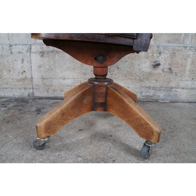 Early 20th Century Antique Victorian Walnut Industrial Bankers Office Schoolhouse Swivel Desk Chair For Sale - Image 9 of 11