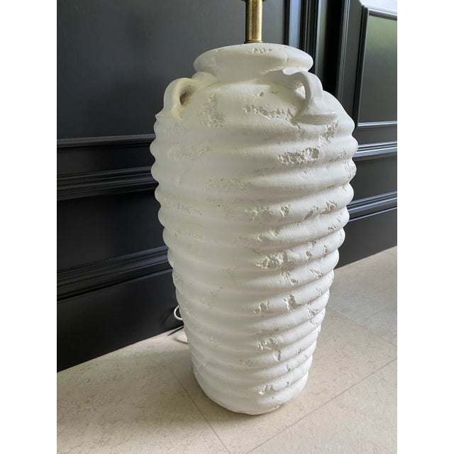 Ivory Vintage Extra Large Plaster Fluted Table Lamp With Four Loop Handles For Sale - Image 8 of 12
