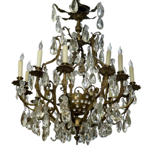 Antique Maison Jansen French Gilt Bronze & Crystal Louis XVI Chandelier