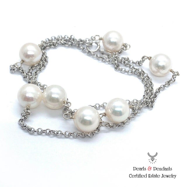 Traditional Akoya Pearl Necklace 14k Gold Women Certified For Sale - Image 3 of 8