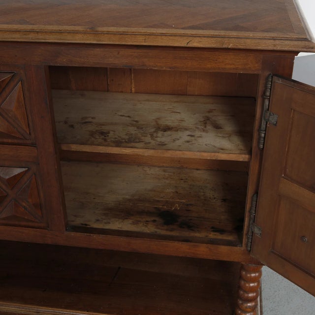 1940s Brutalist Charles Dudouyt Oak Sideboard With Carved Diamond Bobbin Legs, Attributed For Sale In Los Angeles - Image 6 of 16