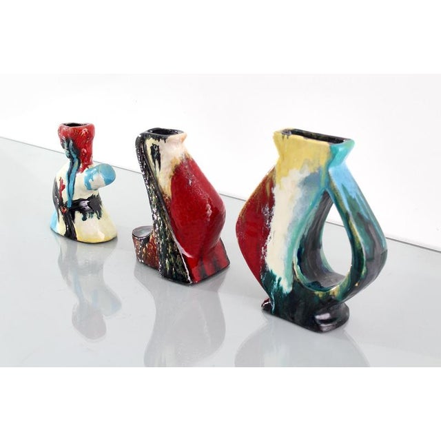1950s Hand-Glazed Polychrome Ceramic Vases-Sculptures by A. Minghetti, Italy, 1950s, Set of 3 For Sale - Image 5 of 18