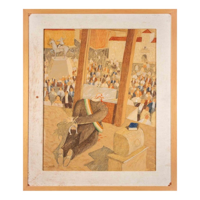 Alberto Gallerati, An Unloved and Very Unlucky Mayor, Oil Painting, 1980s For Sale