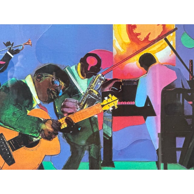 Late 20th Century Late 20th Century Framed Romare Bearden Jazz Band Collage Print – 37x27 For Sale - Image 5 of 5