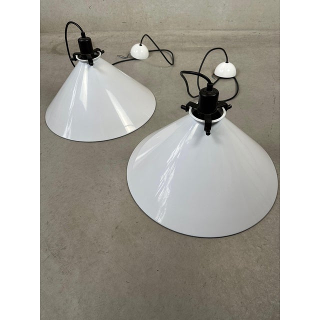 Vintage White Metal Pendant Lamps, 1980s, Set of 2 For Sale - Image 11 of 13